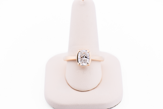 Elongated Cushion Lab Diamond Solitaire Engagement Ring in Yellow Gold