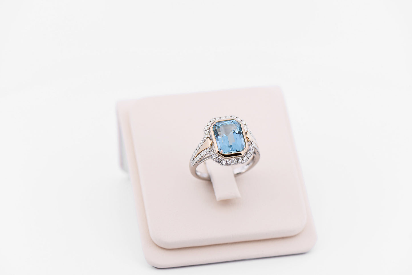 Emerald Cut Aquamarine & Diamond Engagement Ring in Two-Tone Gold