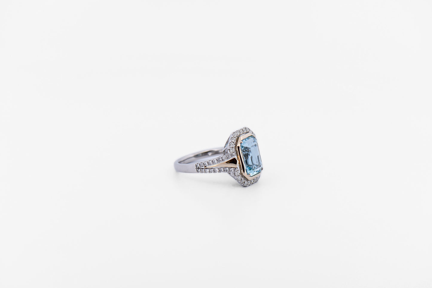 Emerald Cut Aquamarine & Diamond Engagement Ring in Two-Tone Gold