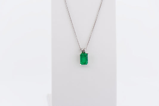 Emerald Cut Emerald Solitaire Pendant - Top Quality
