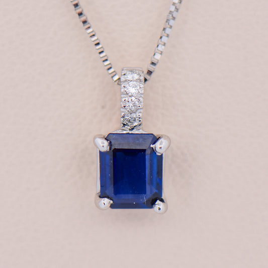 Emerald Cut Royal Blue Sapphire Pendant