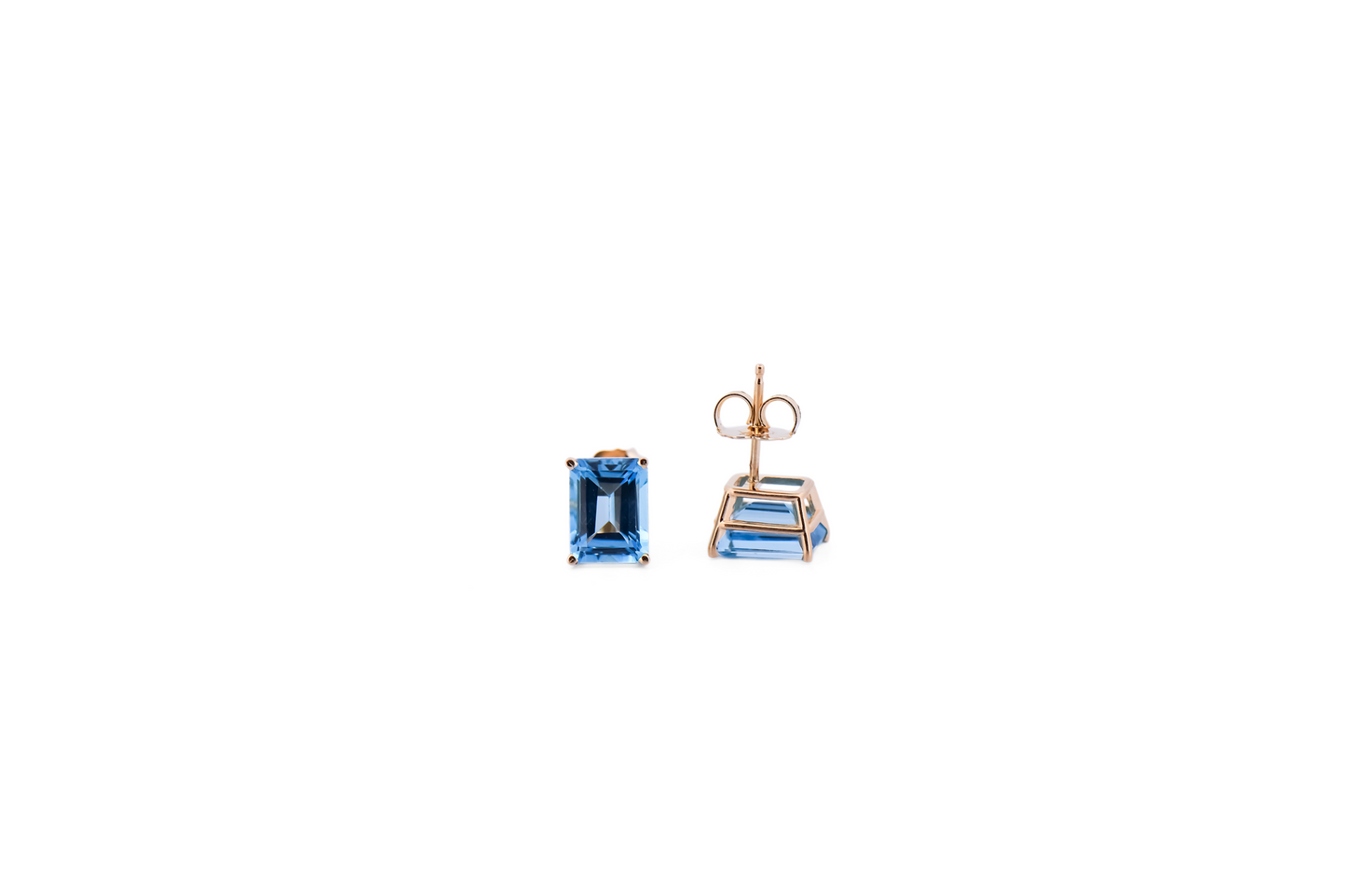 Emerald-Cut Swiss Blue Topaz Stud Earrings in Yellow Gold