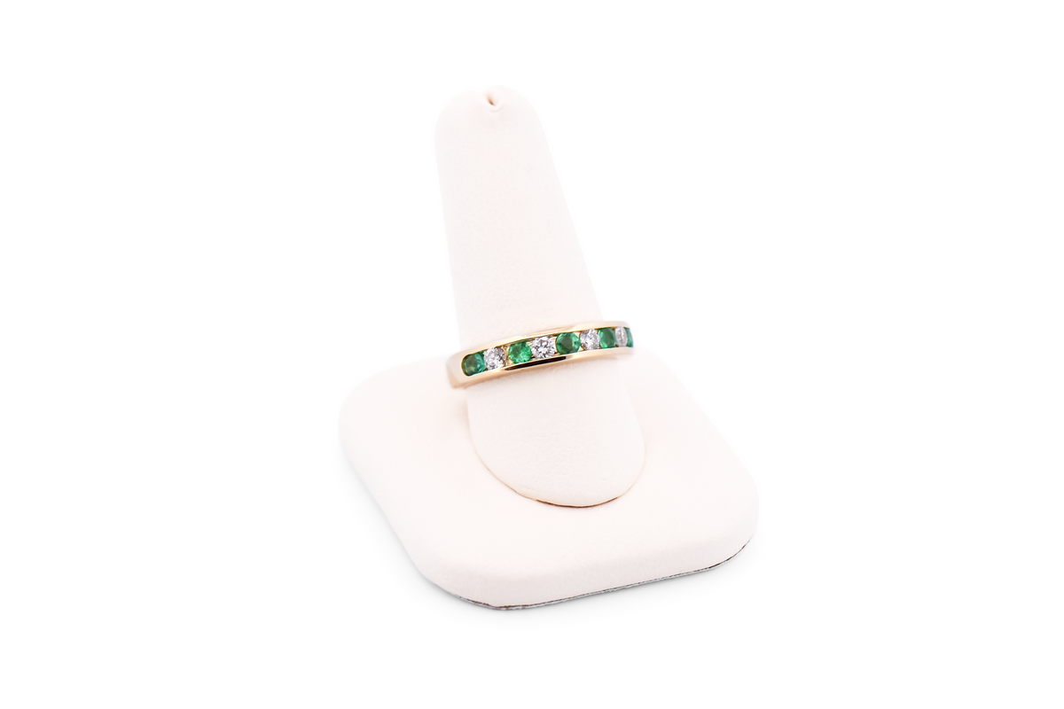 Emerald & Diamond Channel-Set Wedding Band in Yellow Gold