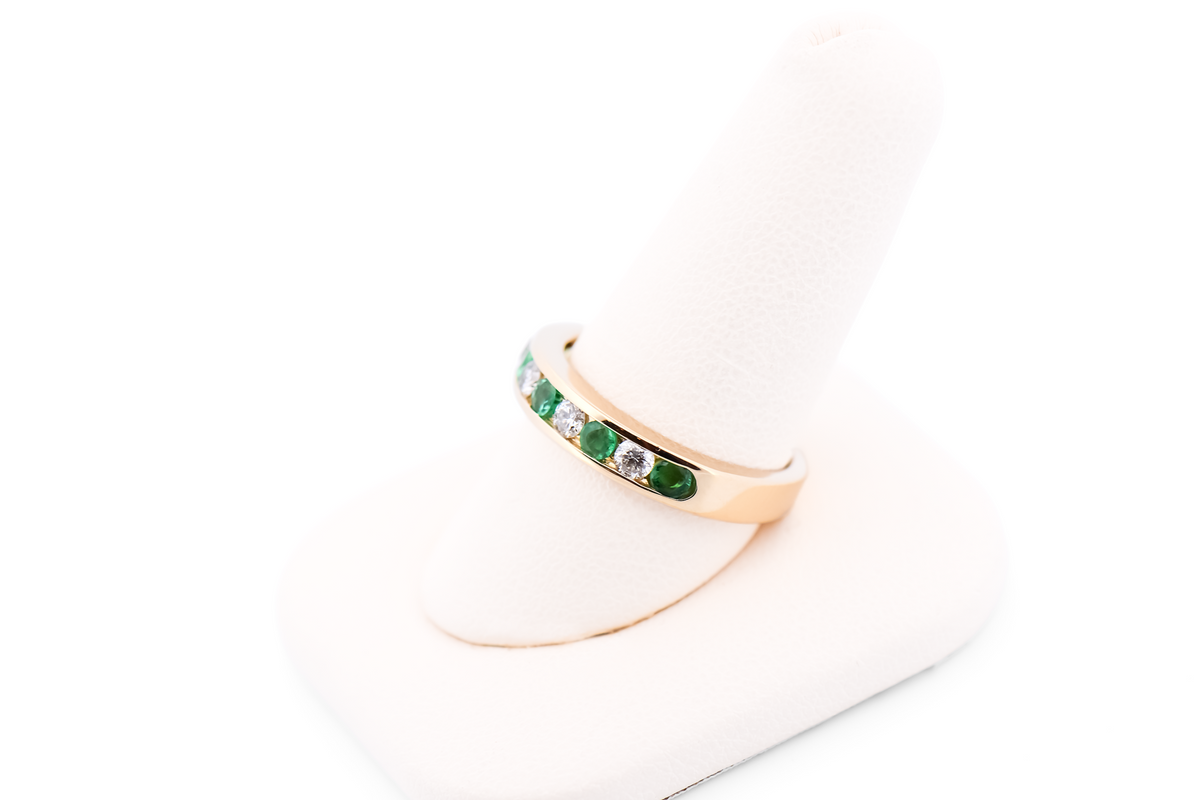 Emerald & Diamond Channel-Set Wedding Band in Yellow Gold