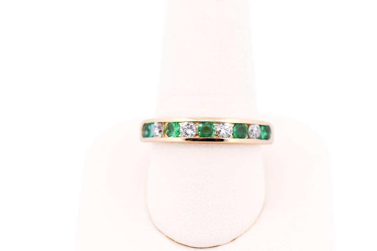 Emerald & Diamond Channel-Set Wedding Band in Yellow Gold