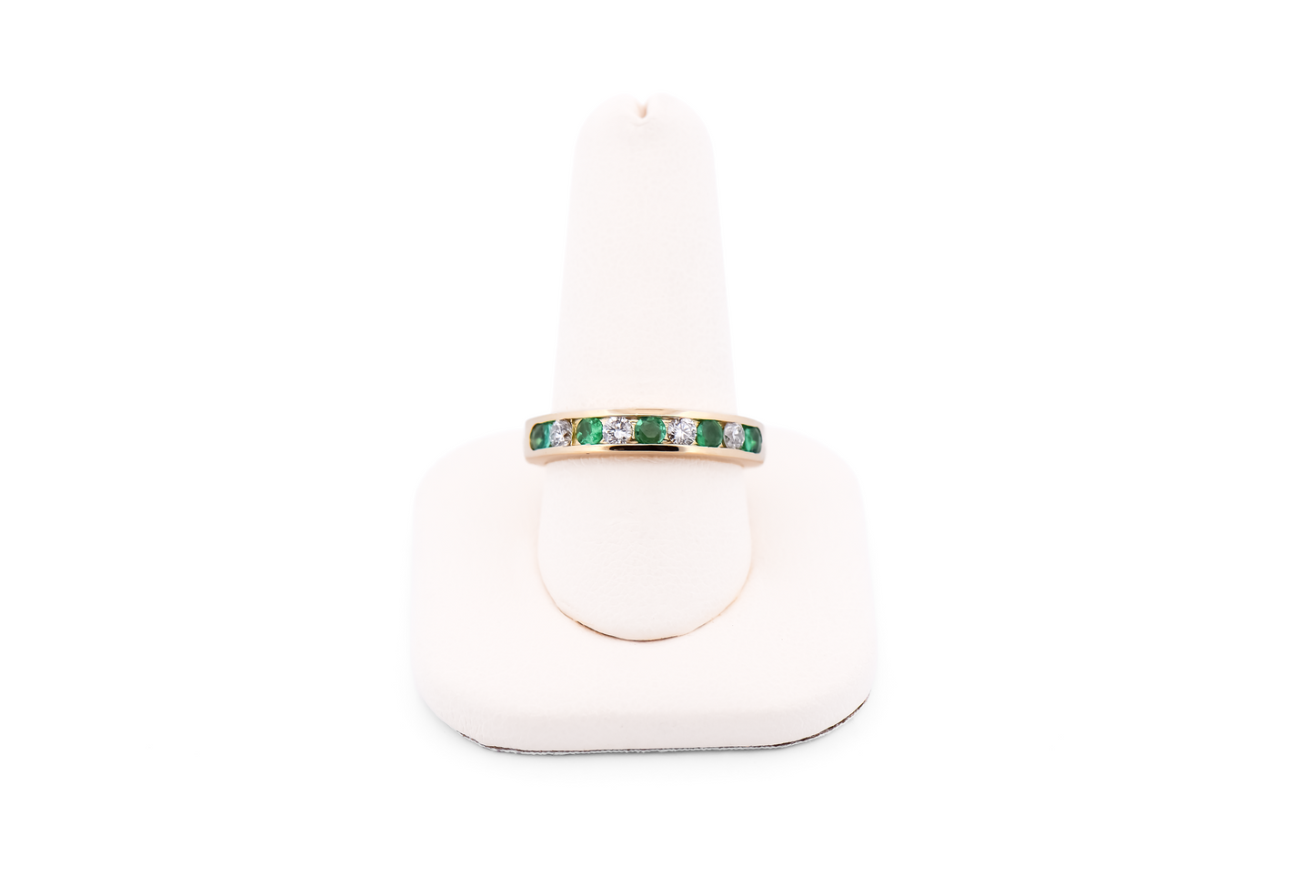 Emerald & Diamond Channel-Set Wedding Band in Yellow Gold