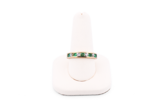 Emerald & Diamond Channel-Set Wedding Band in Yellow Gold