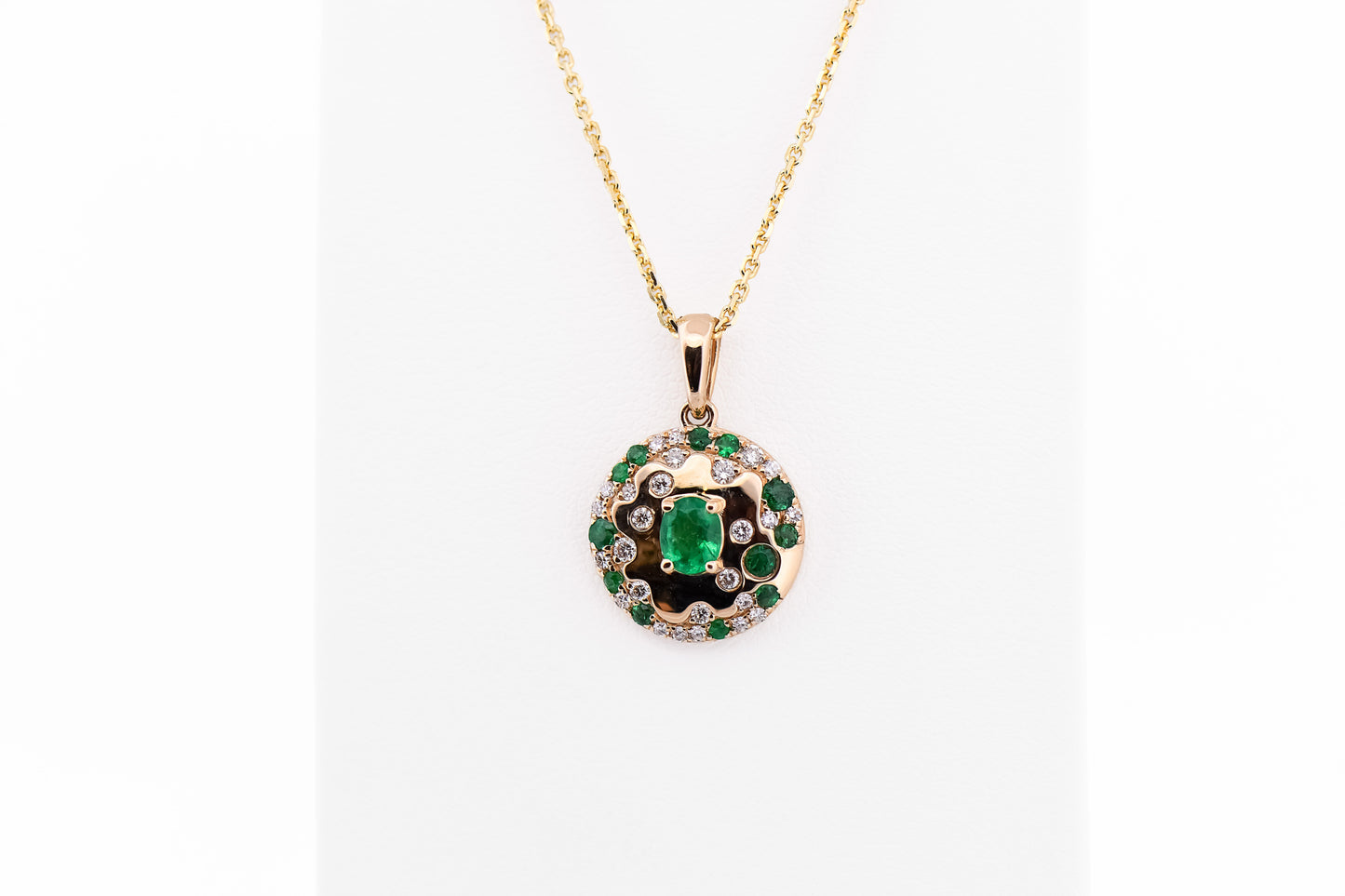 Emerald & Diamond Gold Disc Pendant