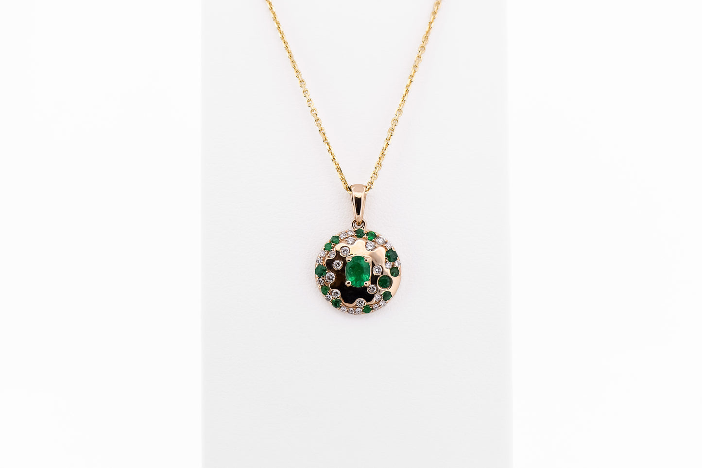 Emerald & Diamond Gold Disc Pendant