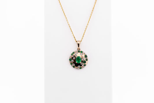 Emerald & Diamond Gold Disc Pendant