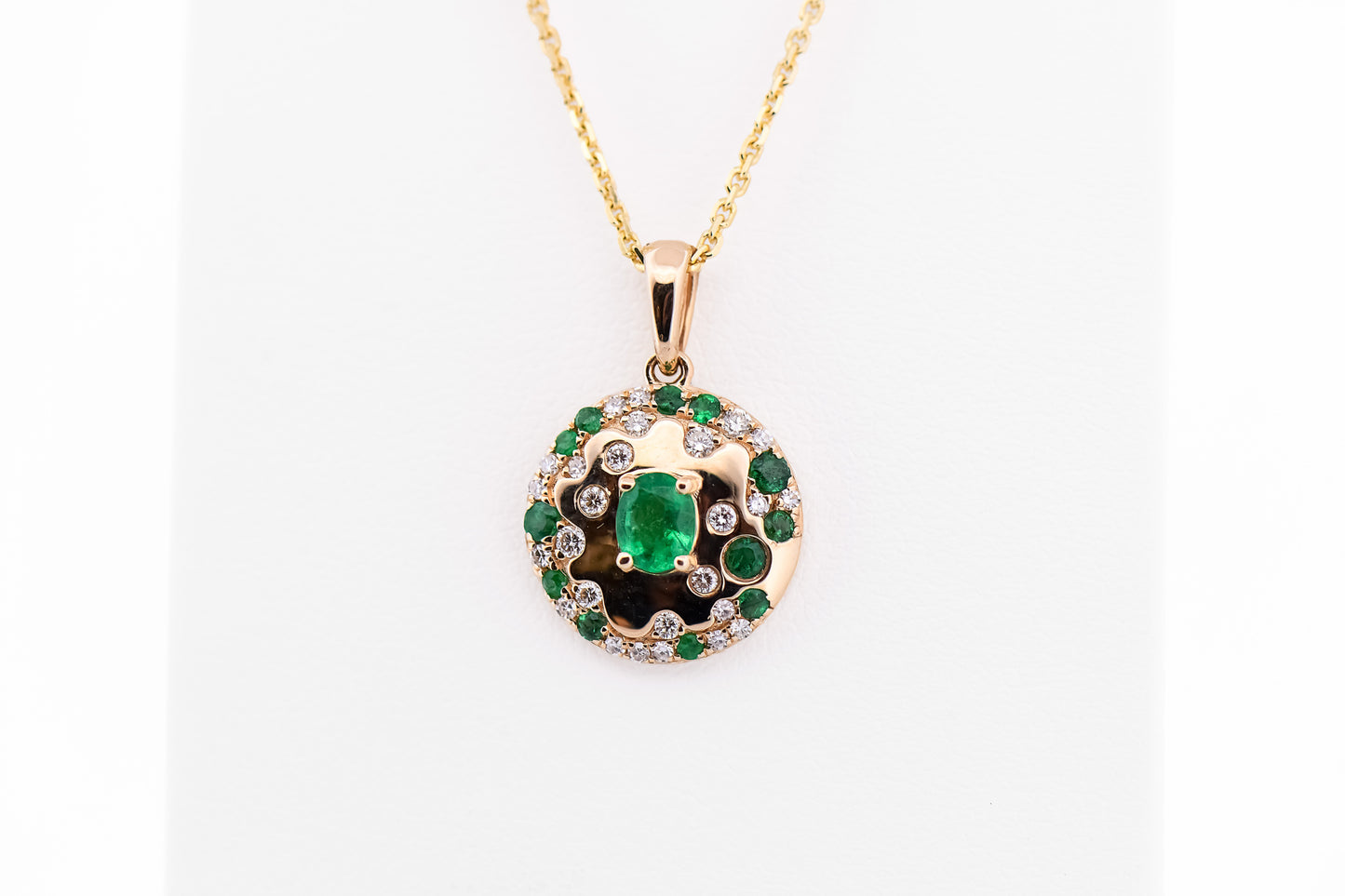 Emerald & Diamond Gold Disc Pendant