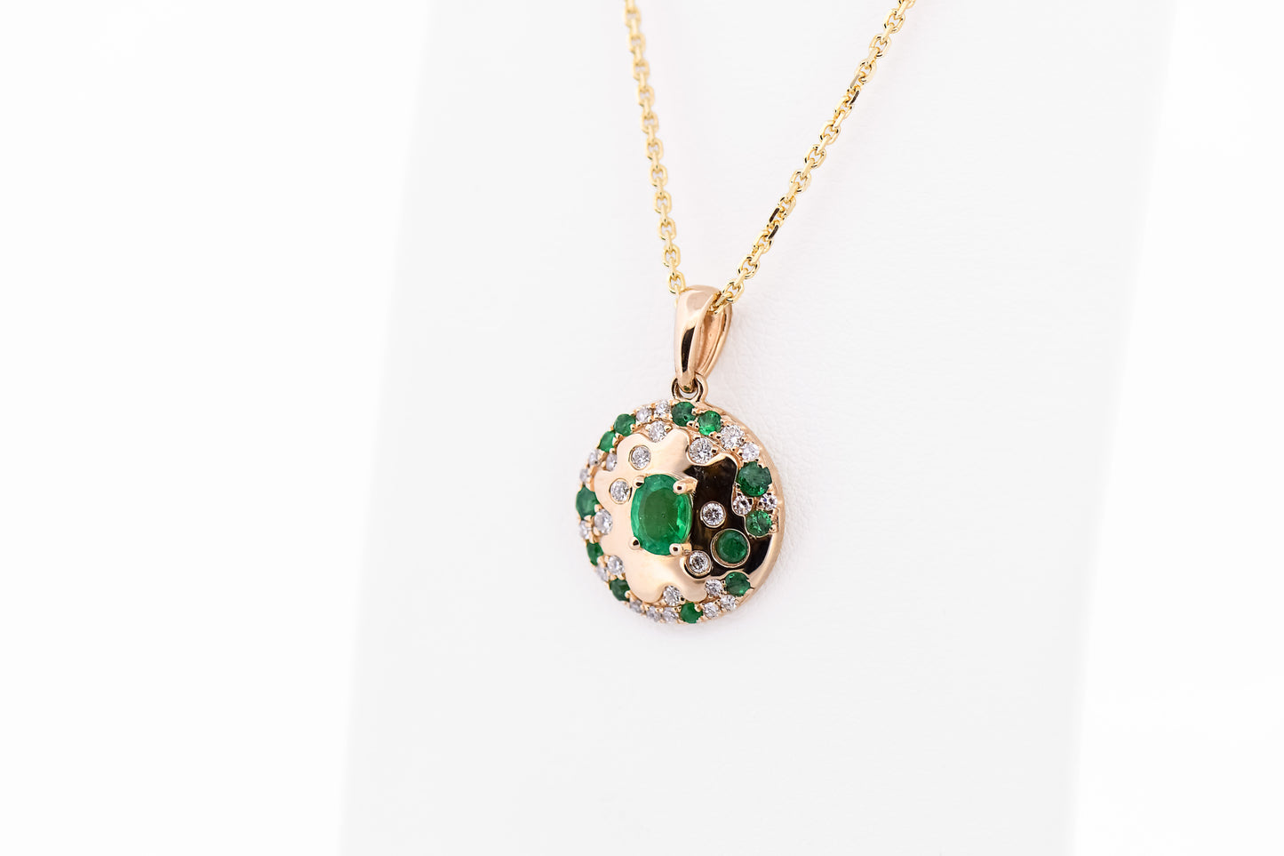 Emerald & Diamond Gold Disc Pendant