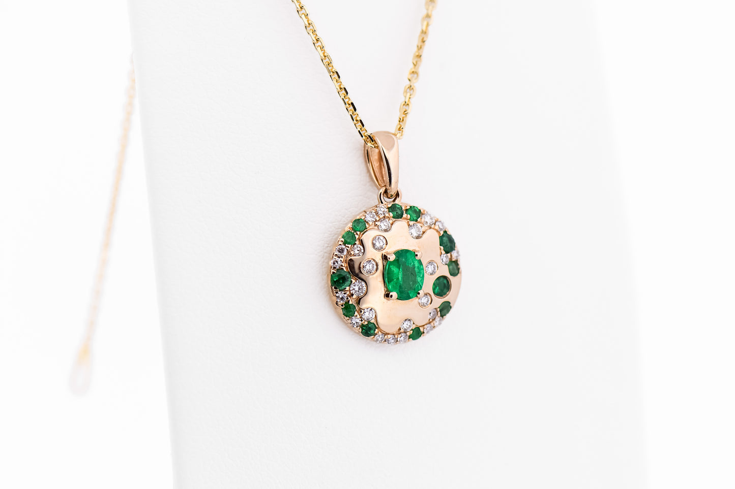 Emerald & Diamond Gold Disc Pendant