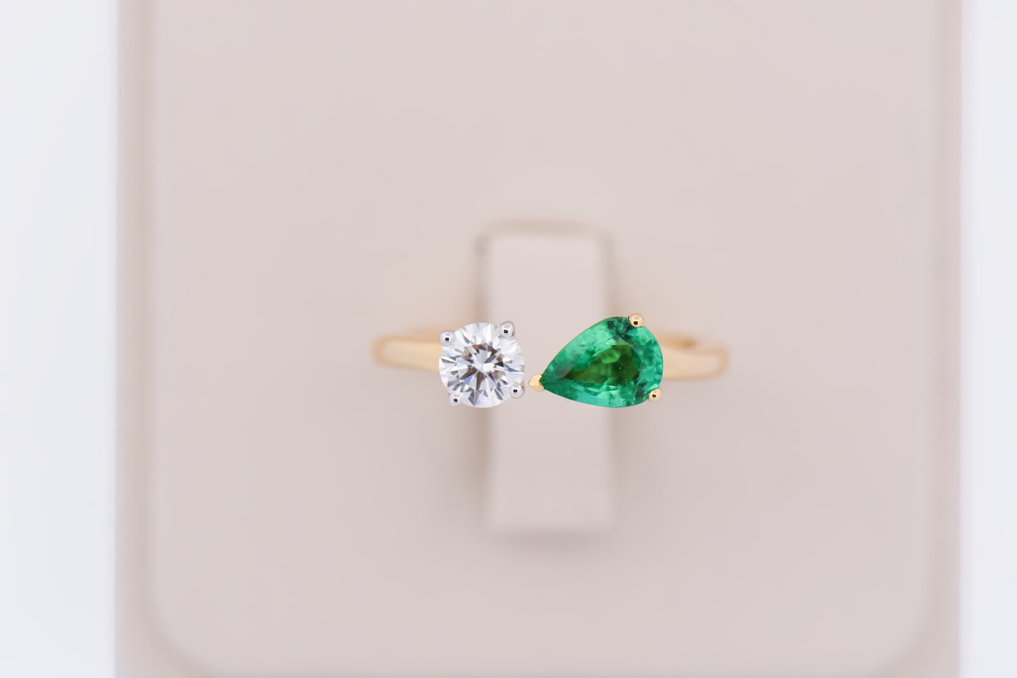 Emerald & Diamond Two Stone Ring in 18k - Toi et Moi Style