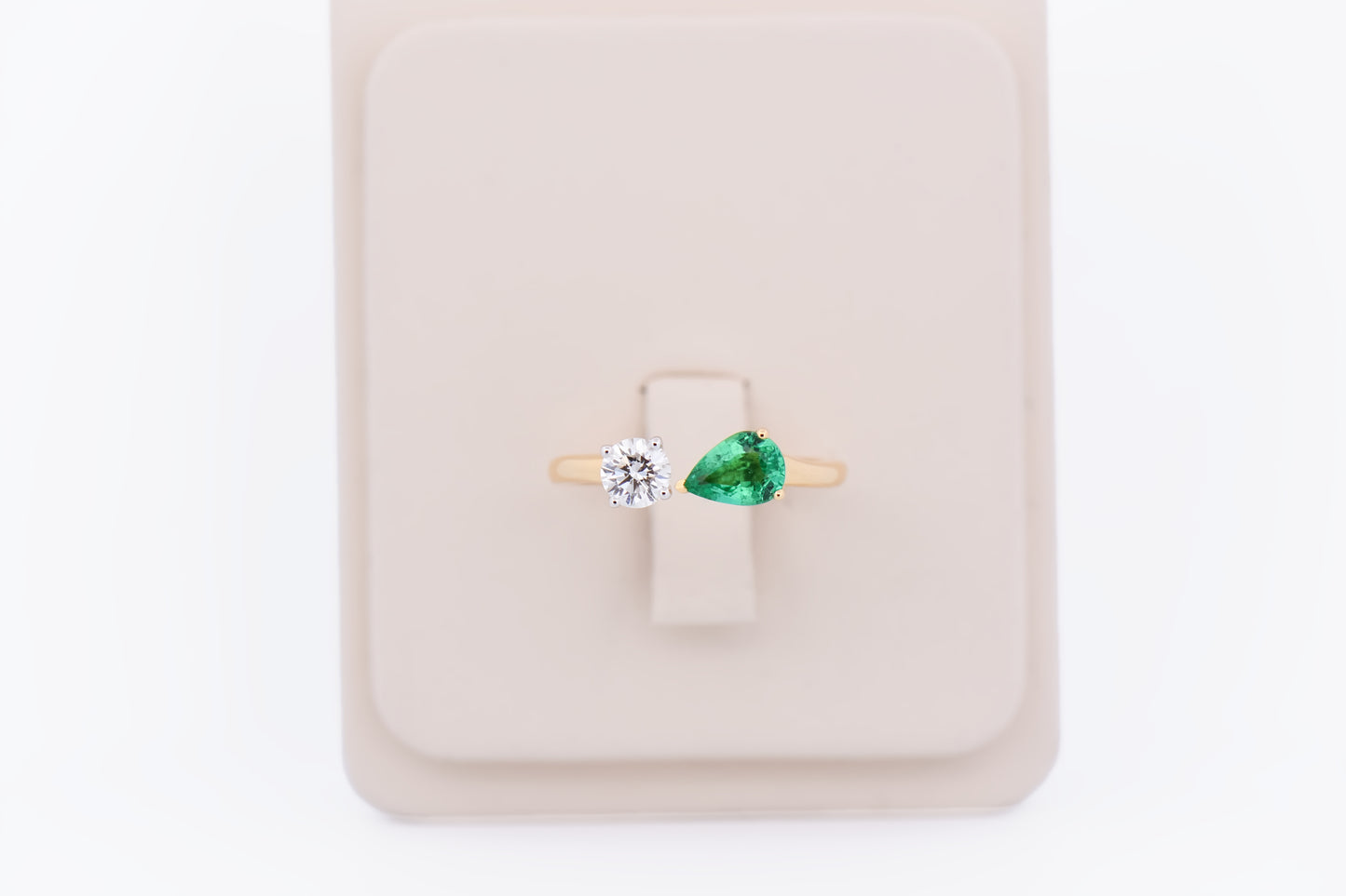 Emerald & Diamond Two Stone Ring in 18k - Toi et Moi Style