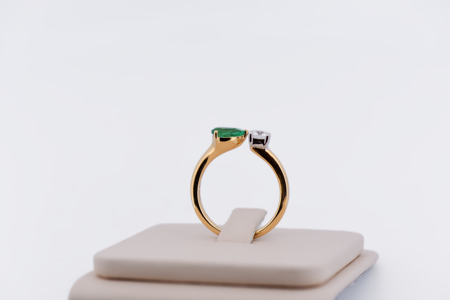 Emerald & Diamond Two Stone Ring in 18k - Toi et Moi Style