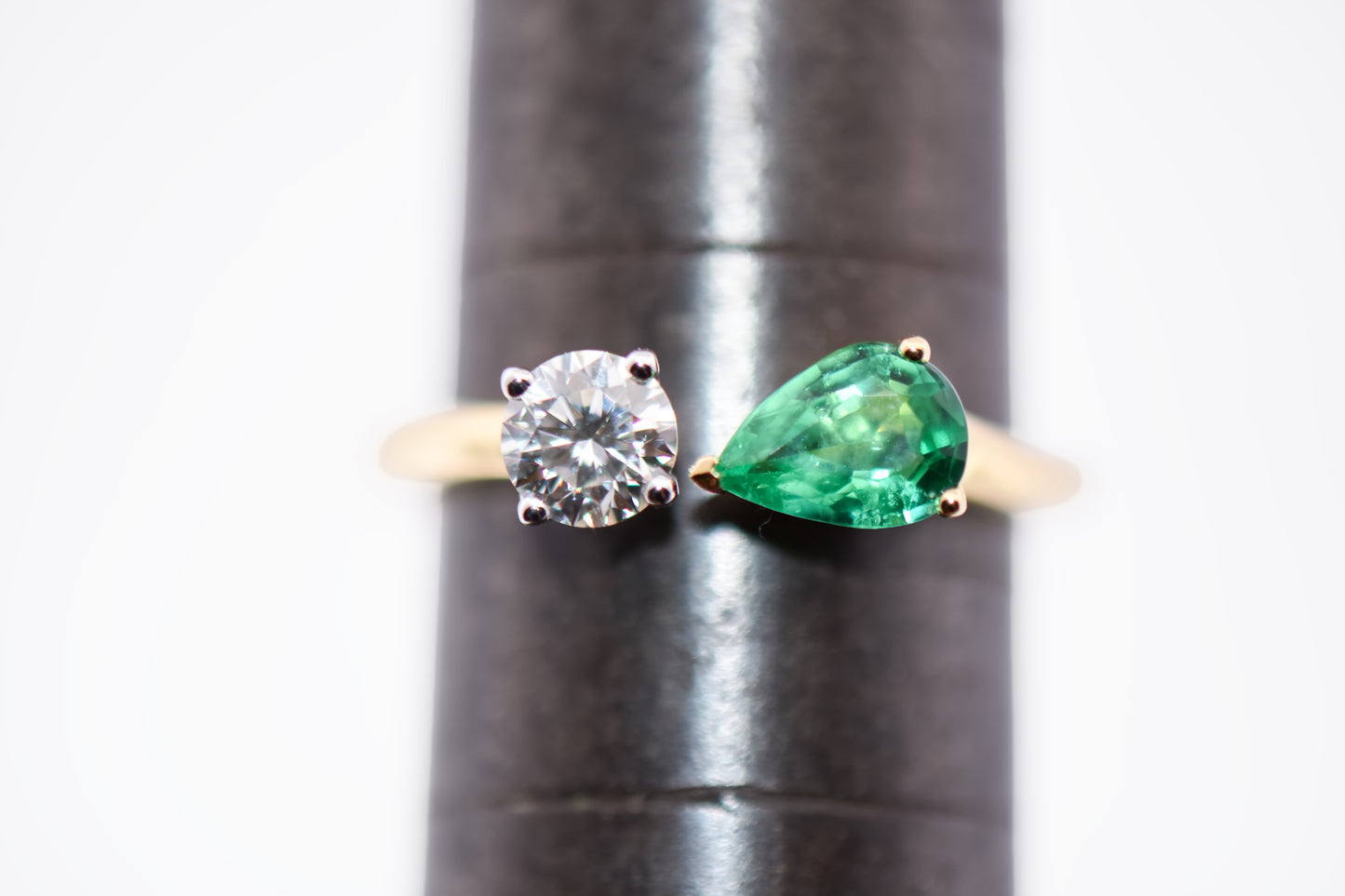 Emerald & Diamond Two Stone Ring in 18k - Toi et Moi Style
