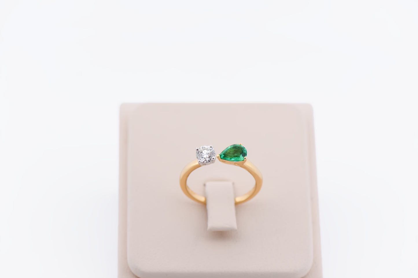 Emerald & Diamond Two Stone Ring in 18k - Toi et Moi Style