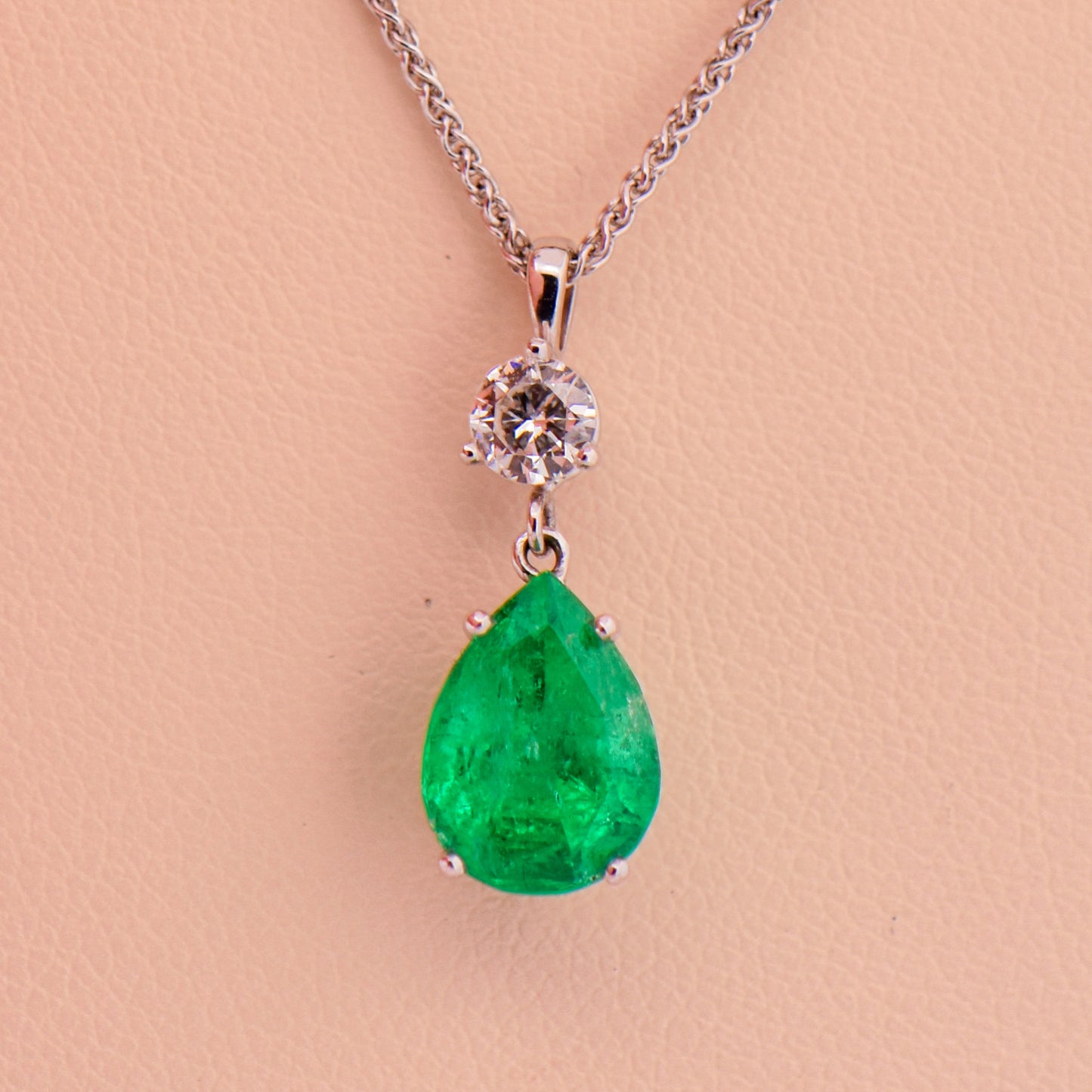 Natural 2ct Pear Emerald & Diamond Drop Pendant