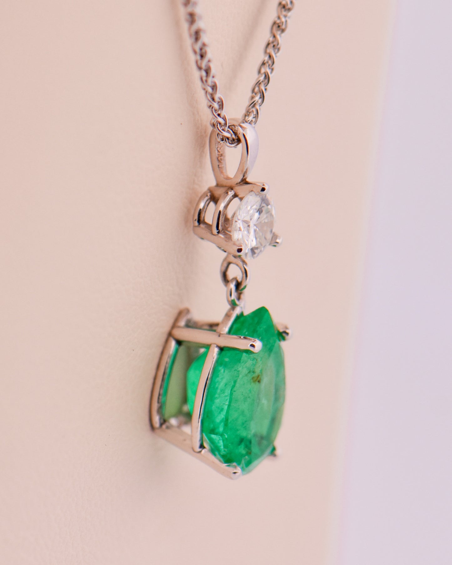 Natural 2ct Pear Emerald & Diamond Drop Pendant