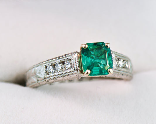 Gem Colombian Emerald & Diamond Ring