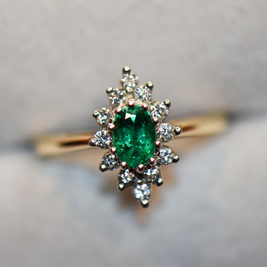 Vintage Emerald & Diamond Navette Ring