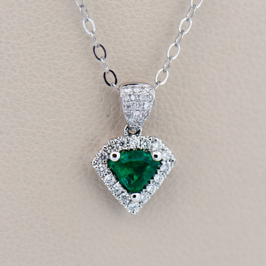 Emerald & Diamond Shield Pendant - Superman Style