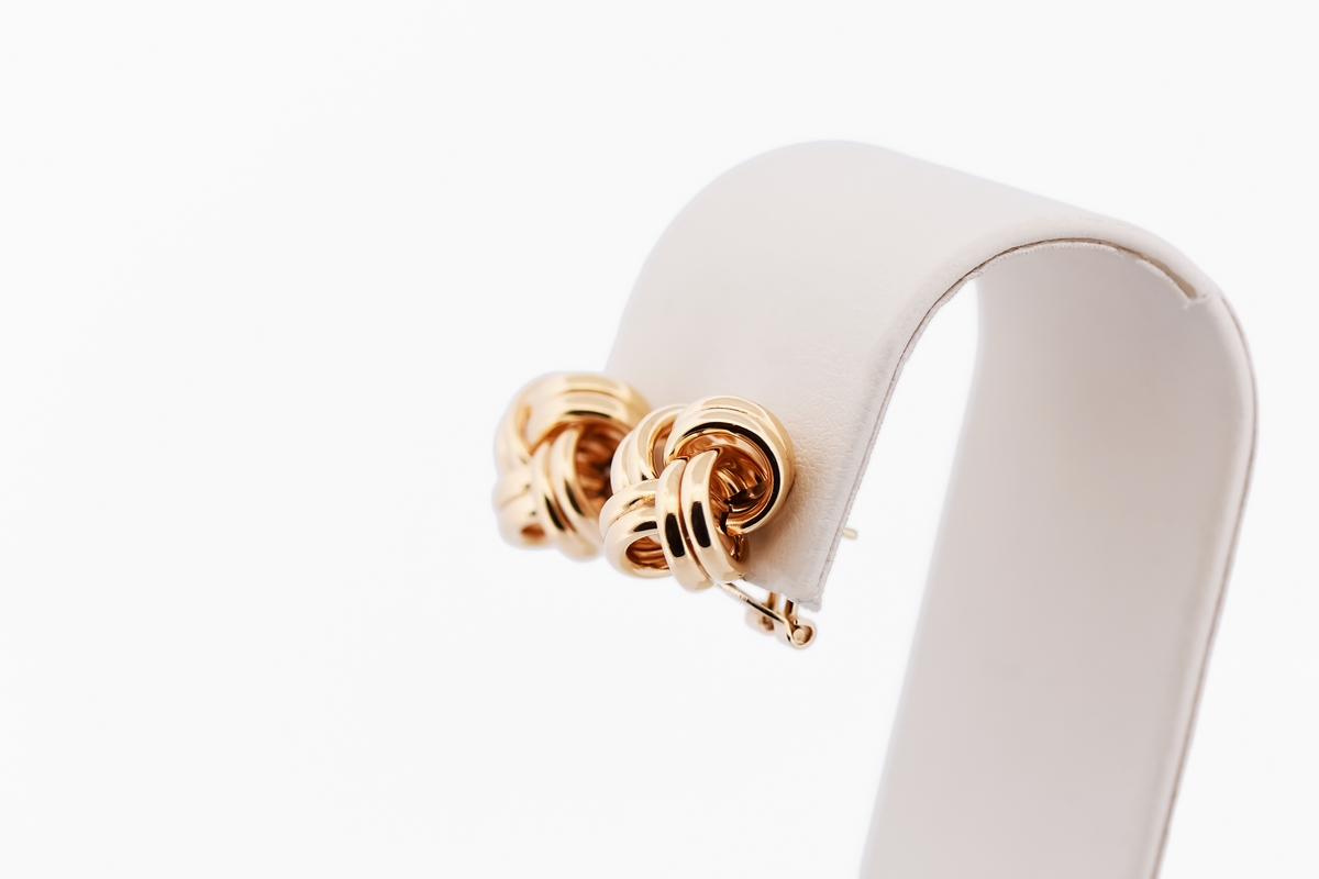 Estate 14k Yellow Gold Love Knot Clip Earrings with Omega Backs