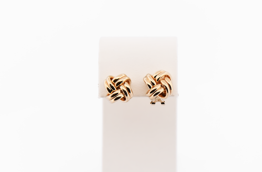 Estate 14k Yellow Gold Love Knot Clip Earrings with Omega Backs