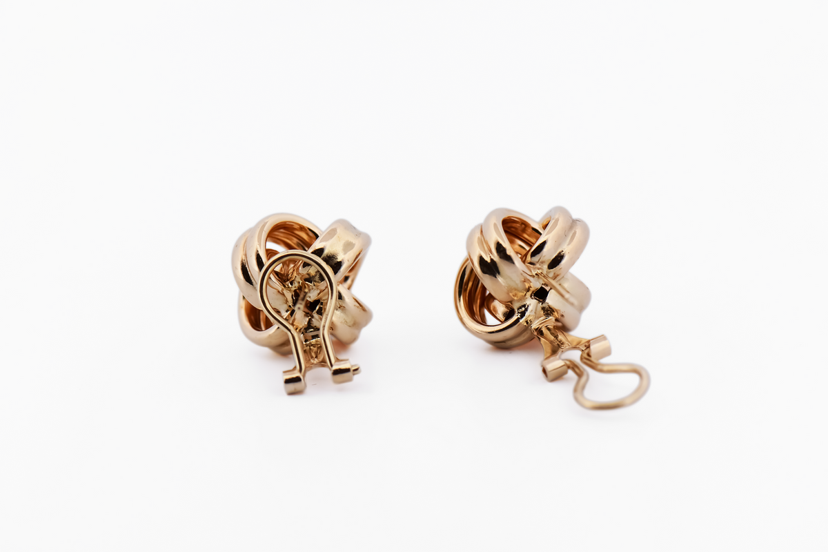Estate 14k Yellow Gold Love Knot Clip Earrings with Omega Backs