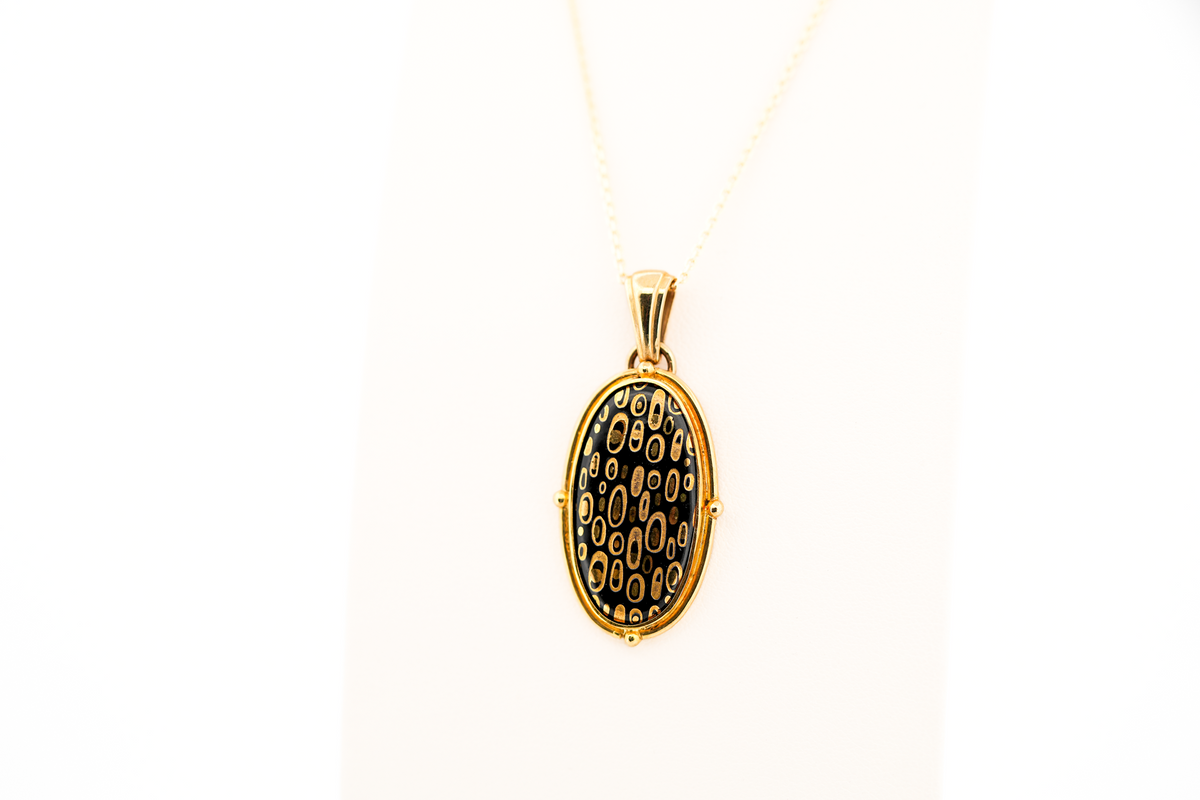 Estate 18k Yellow Gold Pendant with Gold & Black Enamel - Michele Raney