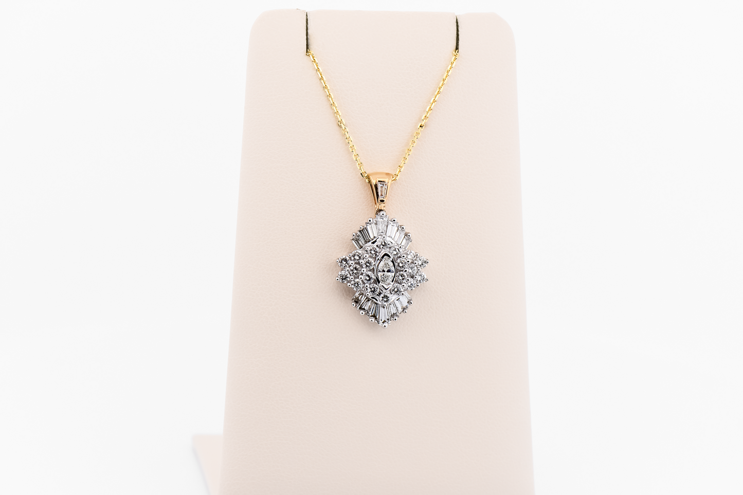 Estate 2ctw Diamond Cluster Pendant with Marquise Center, Baguette & Round Accents