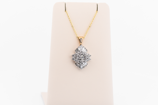 Estate 2ctw Diamond Cluster Pendant with Marquise Center, Baguette & Round Accents