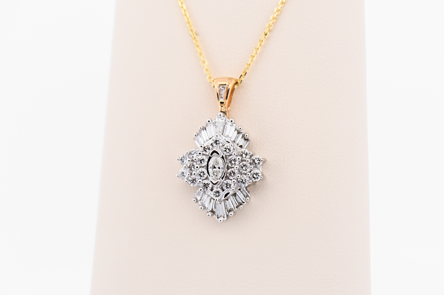 Estate 2ctw Diamond Cluster Pendant with Marquise Center, Baguette & Round Accents