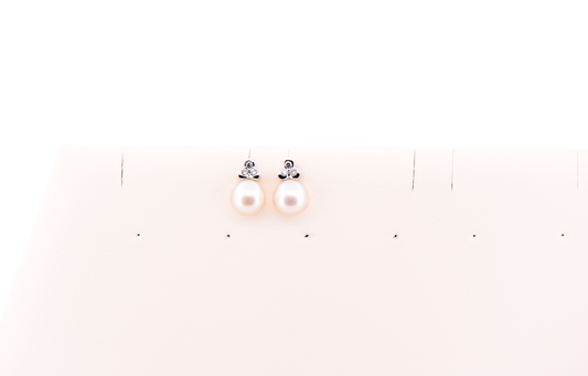 Estate Akoya Pearl & Diamond Stud Earrings in White Gold