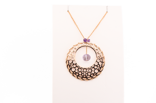 Estate Amethyst Briolette Dreamcatcher Pendant in 14k Rose Gold