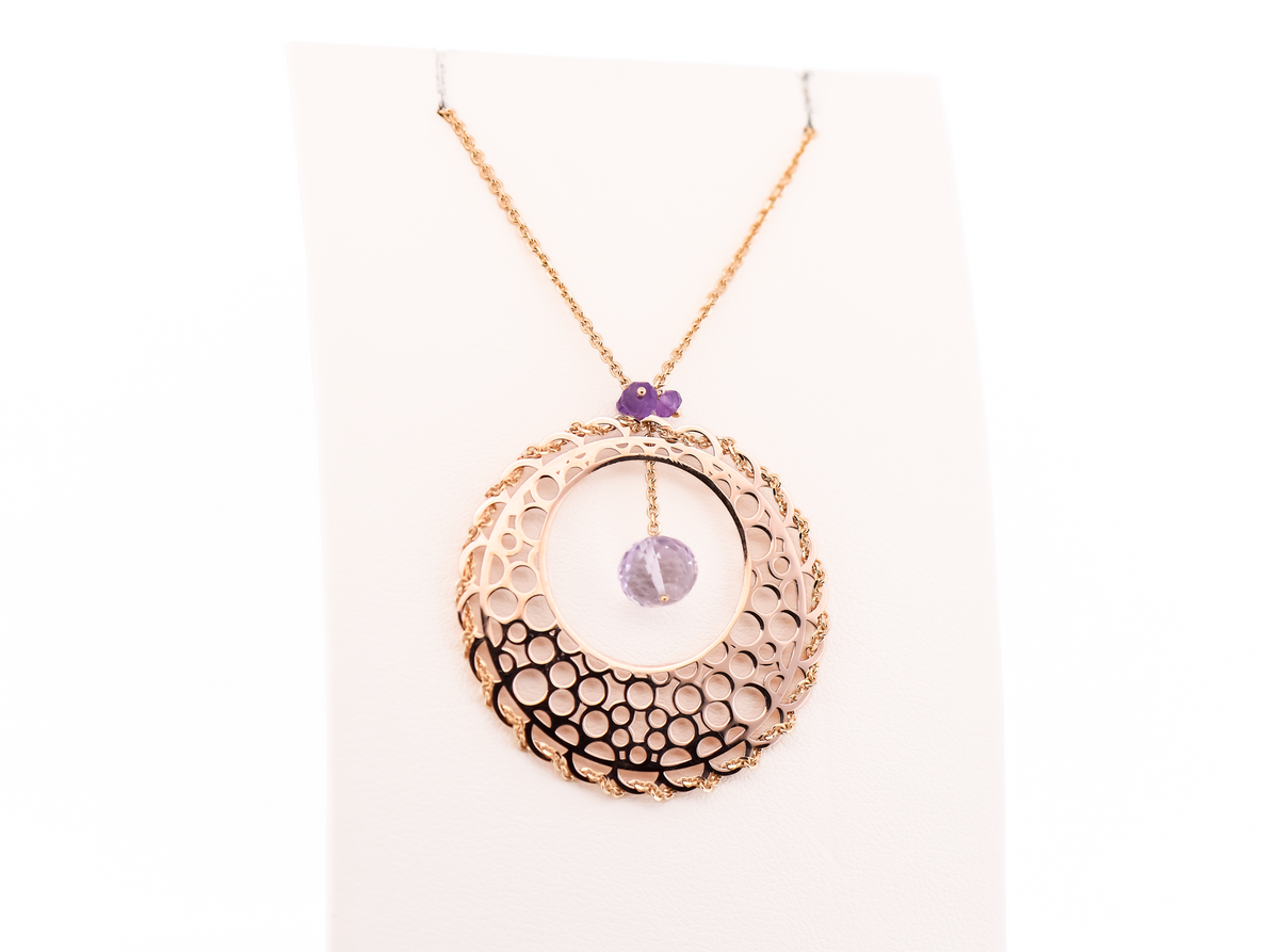 Estate Amethyst Briolette Dreamcatcher Pendant in 14k Rose Gold