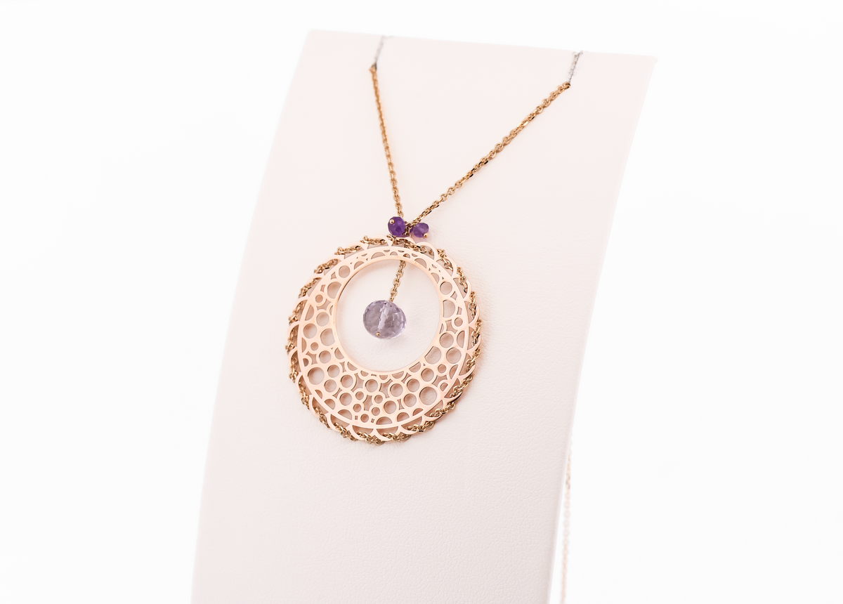 Estate Amethyst Briolette Dreamcatcher Pendant in 14k Rose Gold