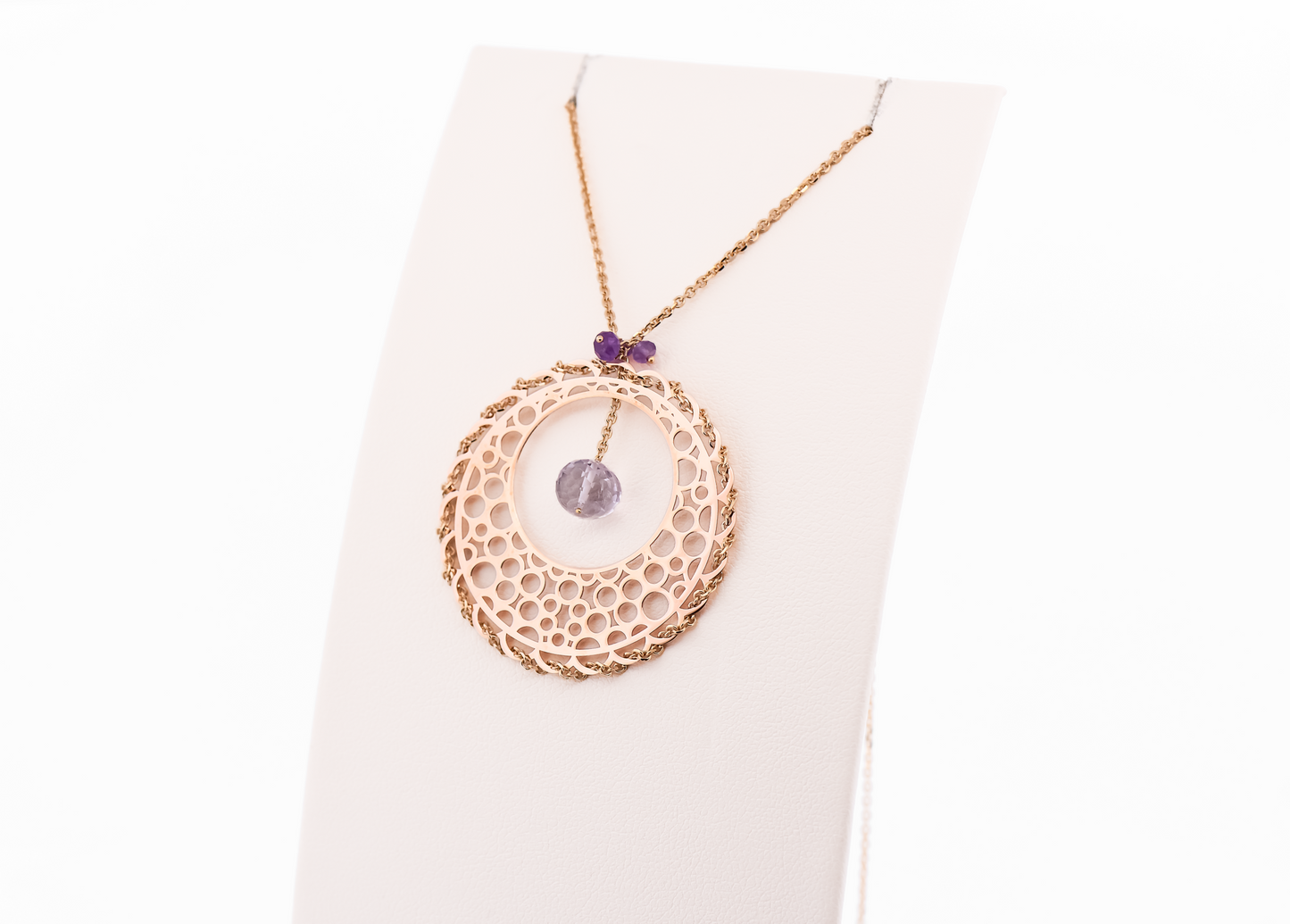 Estate Amethyst Briolette Dreamcatcher Pendant in 14k Rose Gold