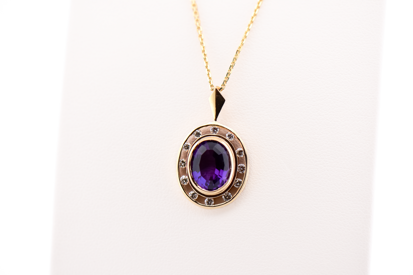 Estate Bezel Set Amethyst & Diamond Pendant in Yellow Gold