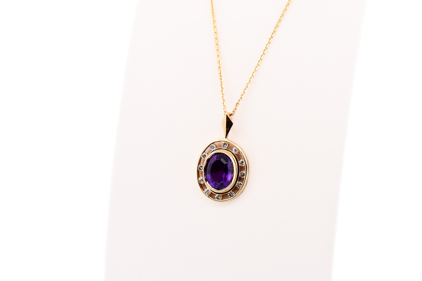 Estate Bezel Set Amethyst & Diamond Pendant in Yellow Gold