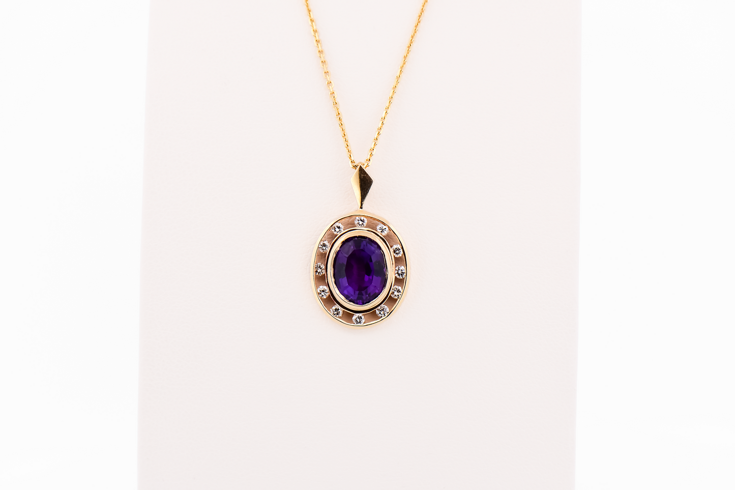 Estate Bezel Set Amethyst & Diamond Pendant in Yellow Gold