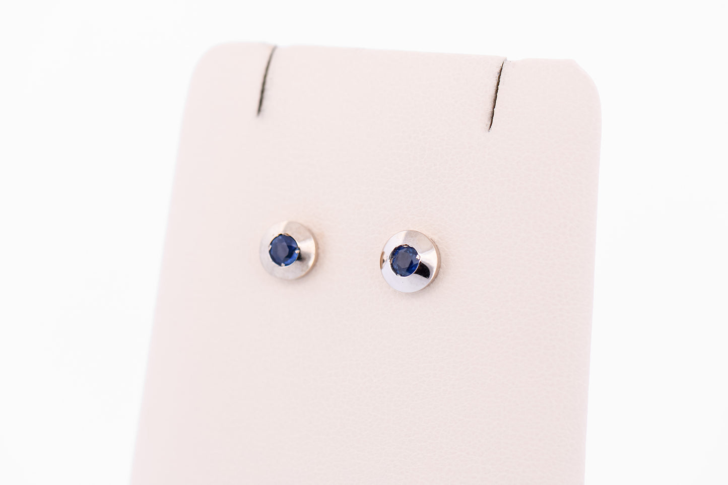 Estate Bezel Set Blue Sapphire Stud Earrings in 14k White Gold
