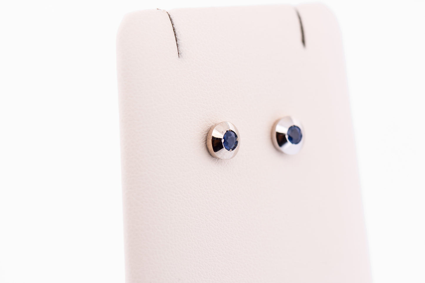 Estate Bezel Set Blue Sapphire Stud Earrings in 14k White Gold