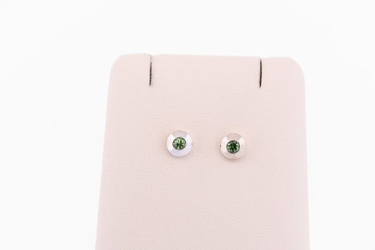 Estate Bezel Set Tsavorite Stud Earrings in 14k White Gold