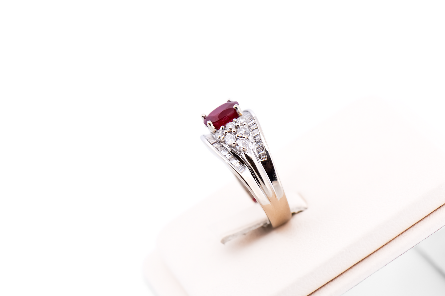 Estate Blood Red Ruby & Diamond Ring in Wide White Gold Setting
