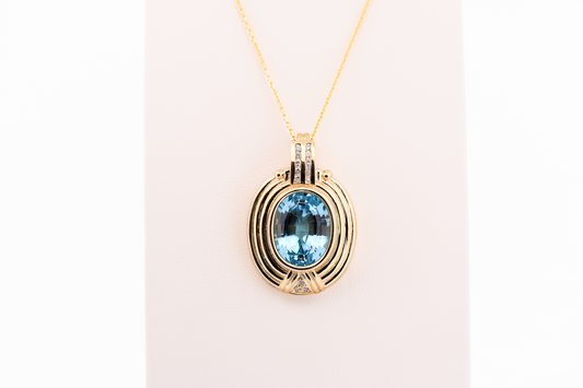 Estate Blue Topaz & Diamond Enhancer Pendant with Wide Gold Bezel