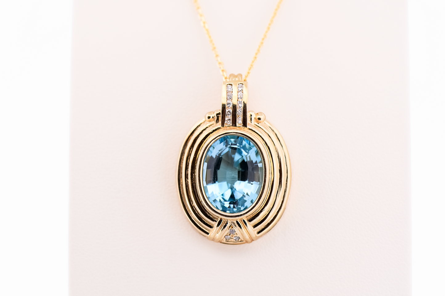 Estate Blue Topaz & Diamond Enhancer Pendant with Wide Gold Bezel