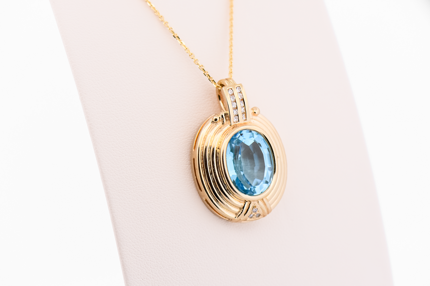 Estate Blue Topaz & Diamond Enhancer Pendant with Wide Gold Bezel