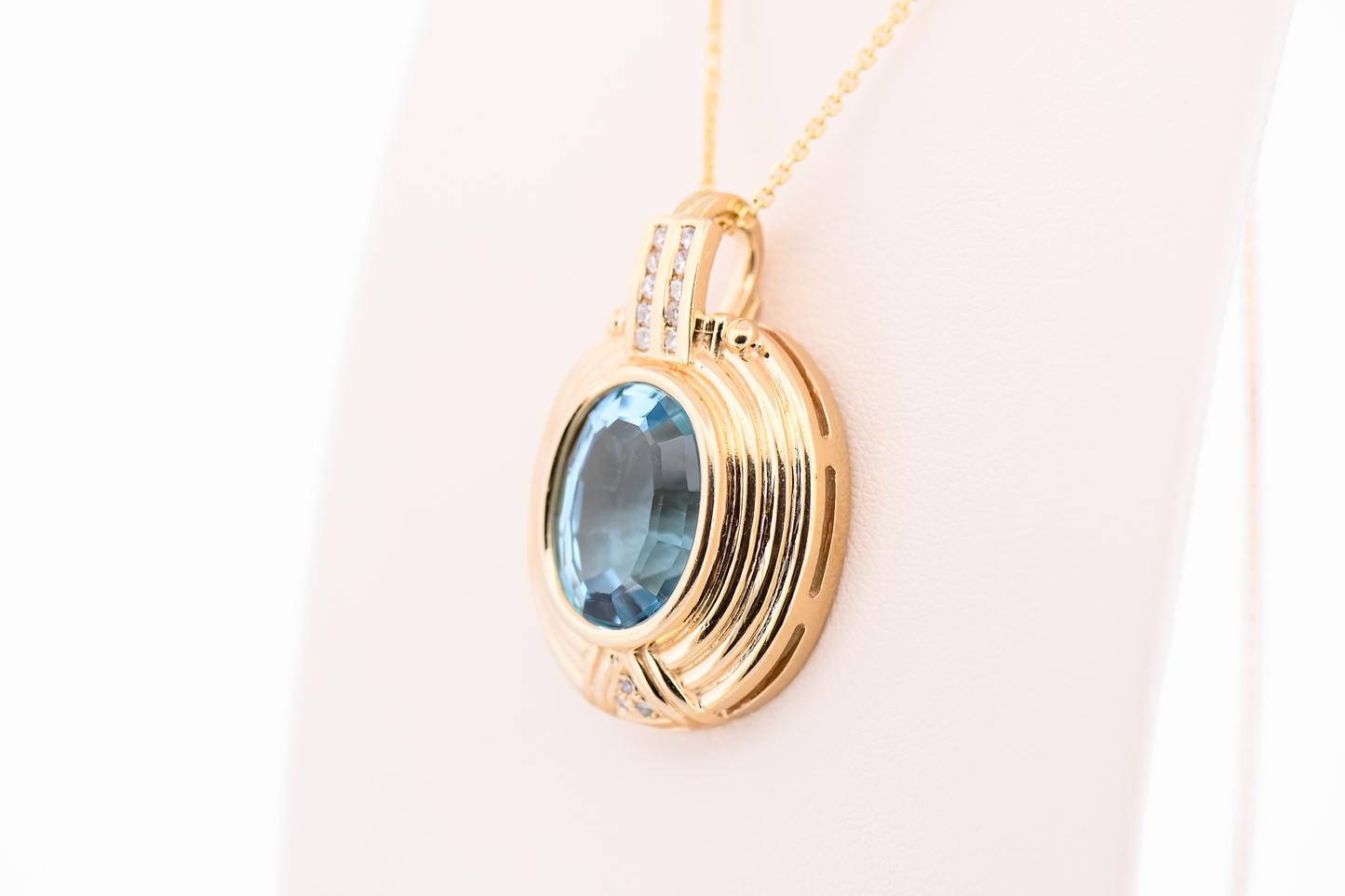 Estate Blue Topaz & Diamond Enhancer Pendant with Wide Gold Bezel